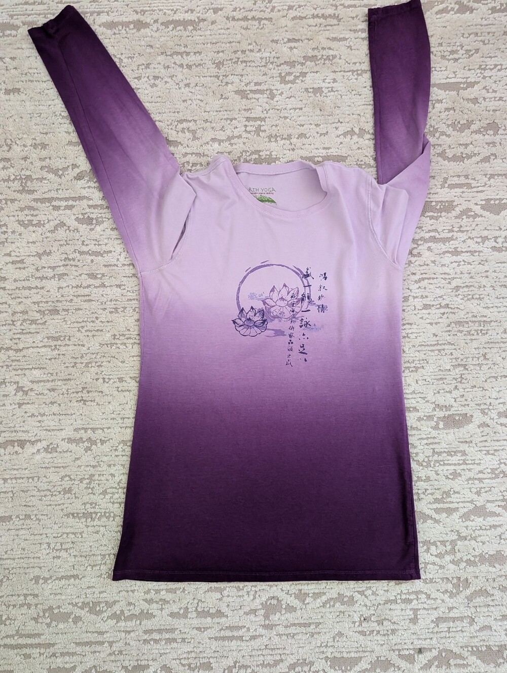Earth Yoga XL Organic Cotton Blend Long Sleeve Top Purple Ombre w Flower Design - Picture 4 of 10